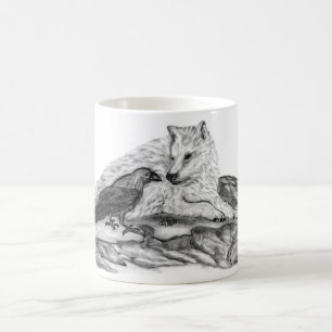 Varg- och korvmönster - svart och vit design kaffemugg