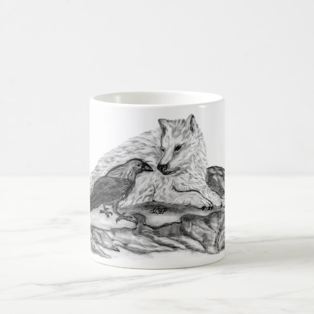 Varg- och korvmönster - svart och vit design kaffemugg (Center)