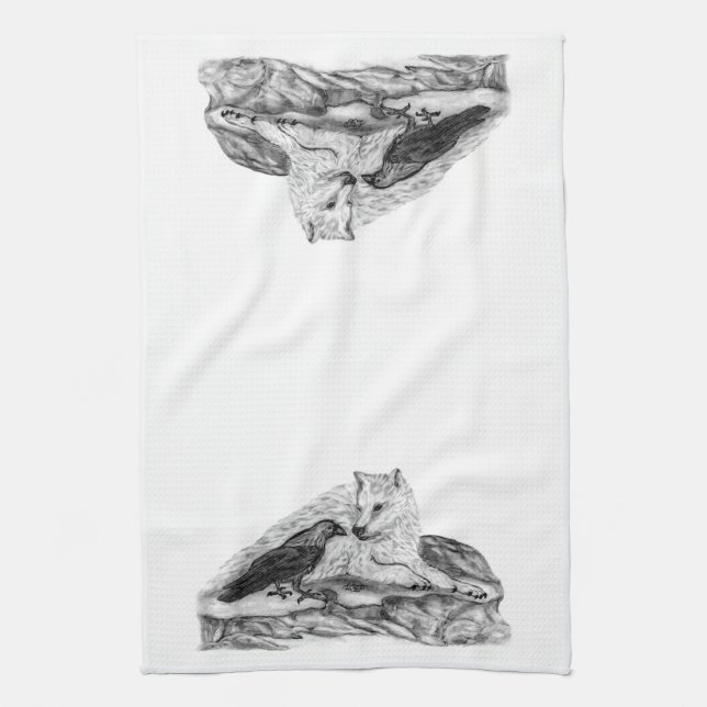 Varg- och korvmönster - svart och vit design kökshandduk (Vertikal)