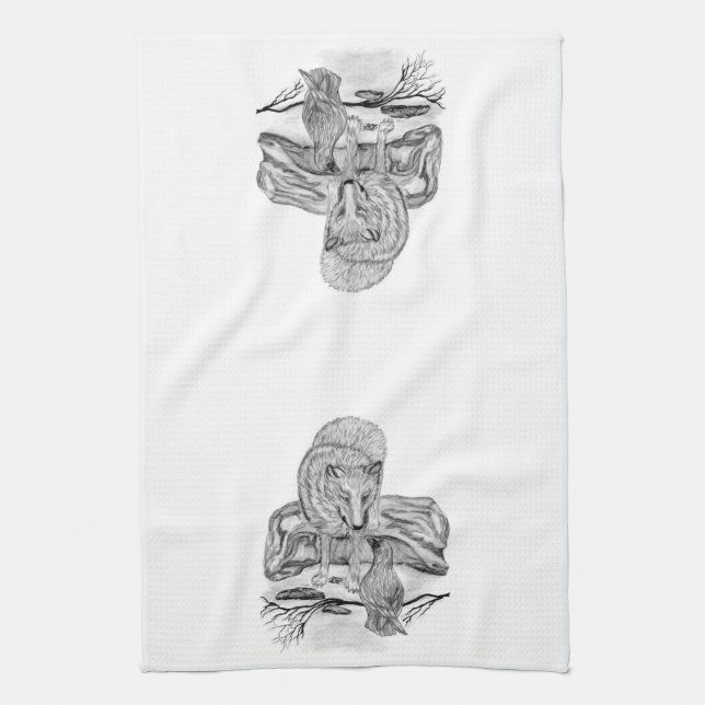Varg- och korvmönster - svart och vit design kökshandduk (Vertikal)