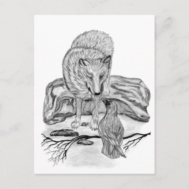 Varg- och korvmönster - svart och vit design vykort (Framsida)