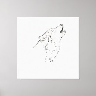 Varg och kvinna minimalistisk linjekonst gobeläng  canvastryck