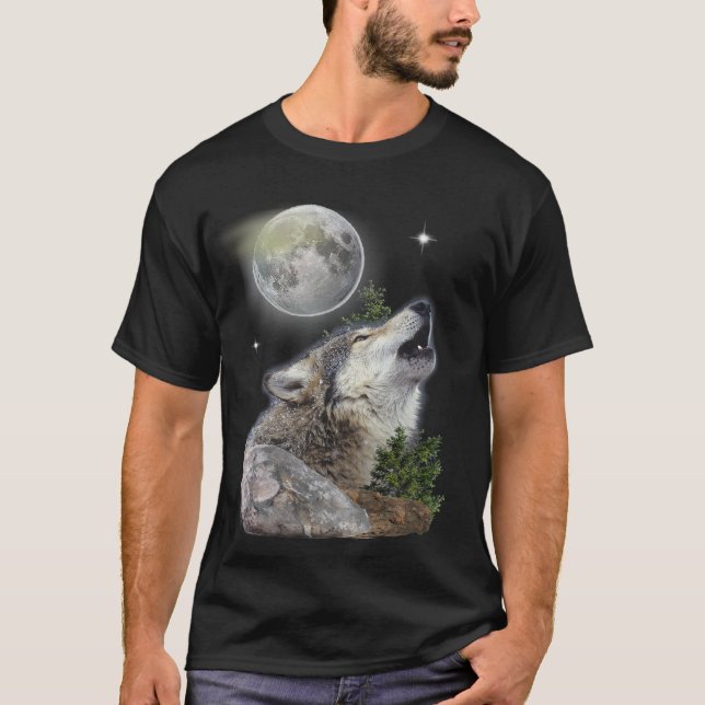 varg och måne T-Shirt (Framsida)