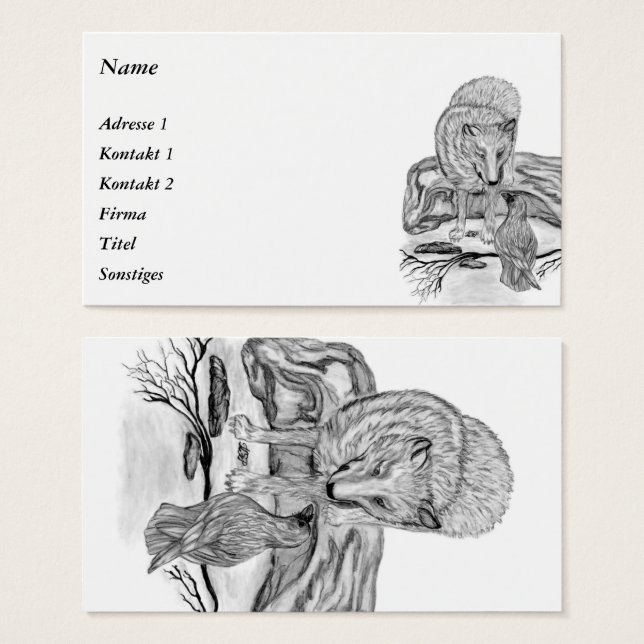 Varg och råg - Svartvit design Visitkort (Framsida & baksida)