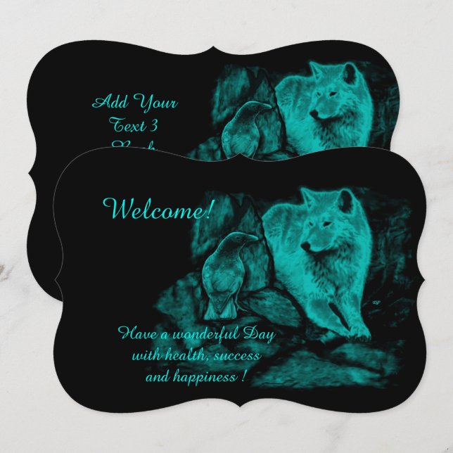 Varg och rak i natten, lägg till texten inbjudningar (Fram/baksida)