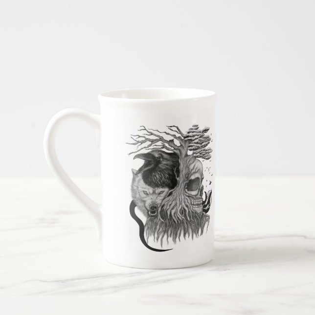 Varg och rak med Skull Benporslin Mugg (Vänster)