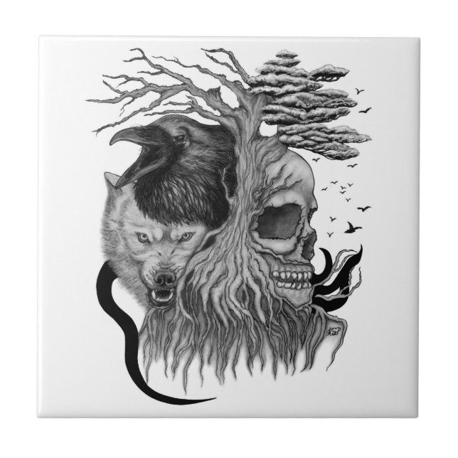Varg och rak med Skull Kakelplatta (Framsidan)