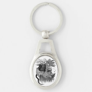 Varg och rak med Skull Ovalt Silverfärgad Nyckelring