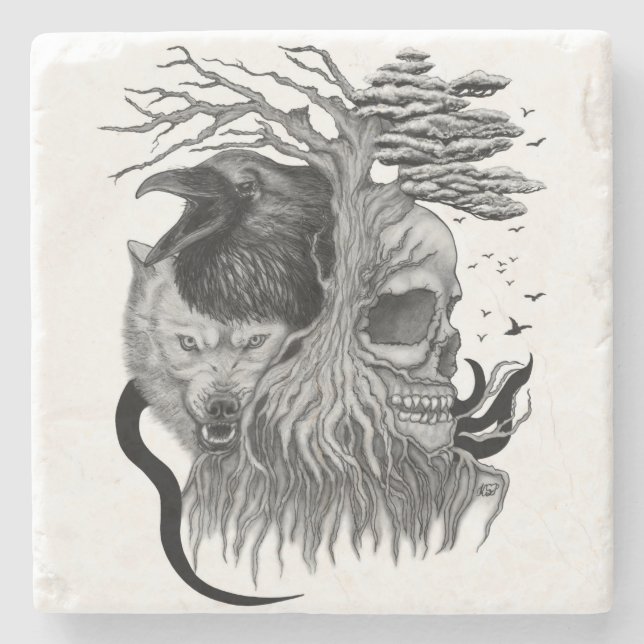 Varg och rak med Skull Stenunderlägg (Framsidan)