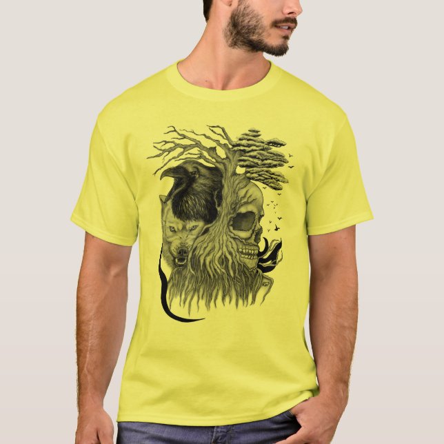 Varg och rak med Skull T Shirt (Framsida)
