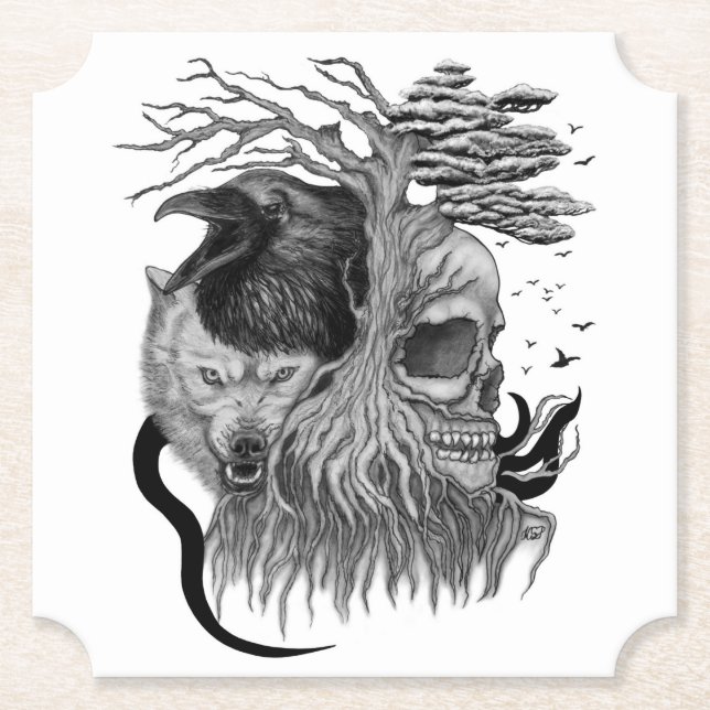 Varg och rak med Skull Underlägg Papper (Framsida)