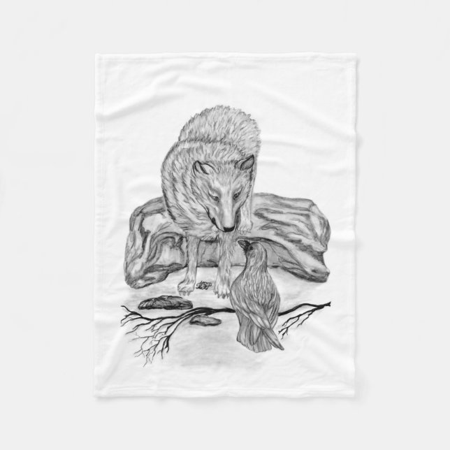 Varg och rak - svart och vitt design fleecefilt (Framsidan)