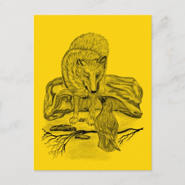 Varg och raka - Svart och Gult design Vykort (Framsida)