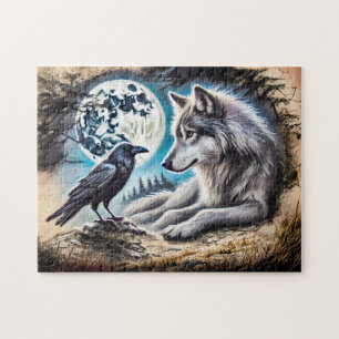 Varg och rån på Sten vid Full Moon Pussel