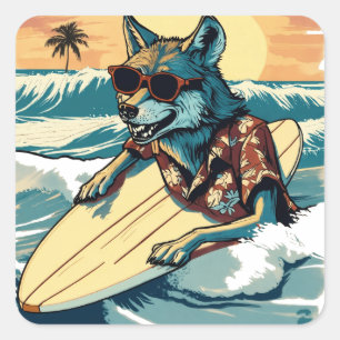 VARG OM HAWAII BEACH FOR SOMMER VACATION FYRKANTIGT KLISTERMÄRKE