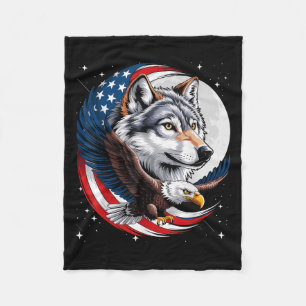 Varg Örn American Flagga Full Moon Nya år Fleecefilt