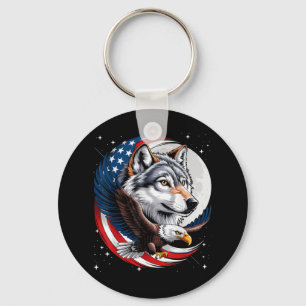 Varg Örn American Flagga Full Moon Nya år Nyckelring