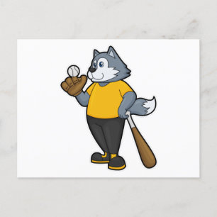Varg på baseboll med basebollträ vykort