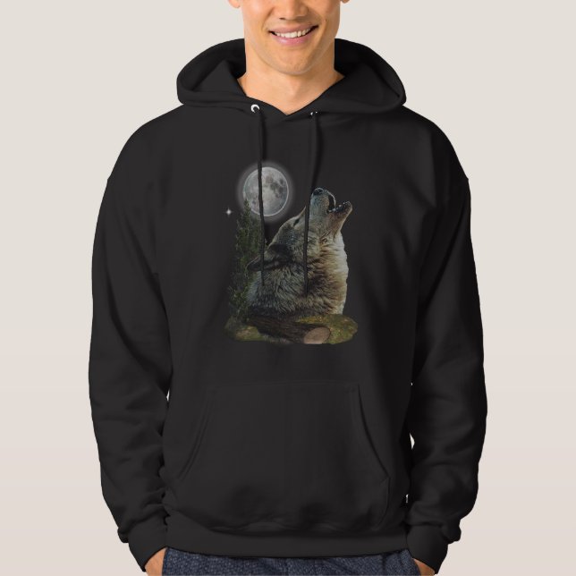 Varg på nattt-skjortor sweatshirt med luva (Framsida)