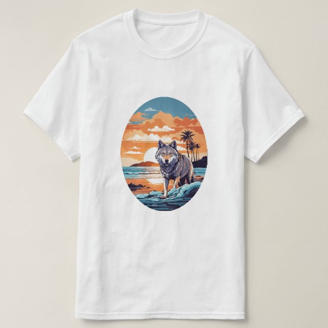 Varg på stranden t shirt (Design framsida)