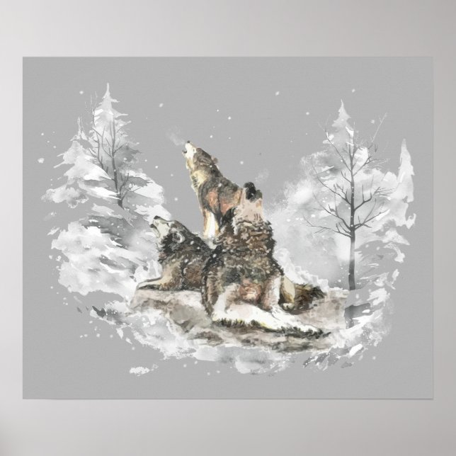 Varg Pack Howling Winter Sång Chorus Animal Art Poster (Framsidan)