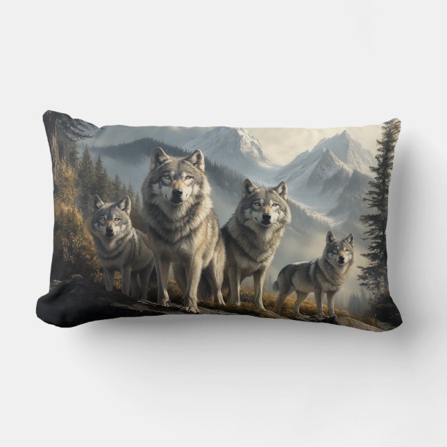 Varg Pack i Mountain liggande Lumbarkudde (Framsida)