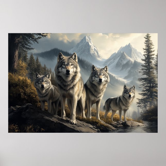 Varg Pack i Mountain liggande Poster (Framsidan)