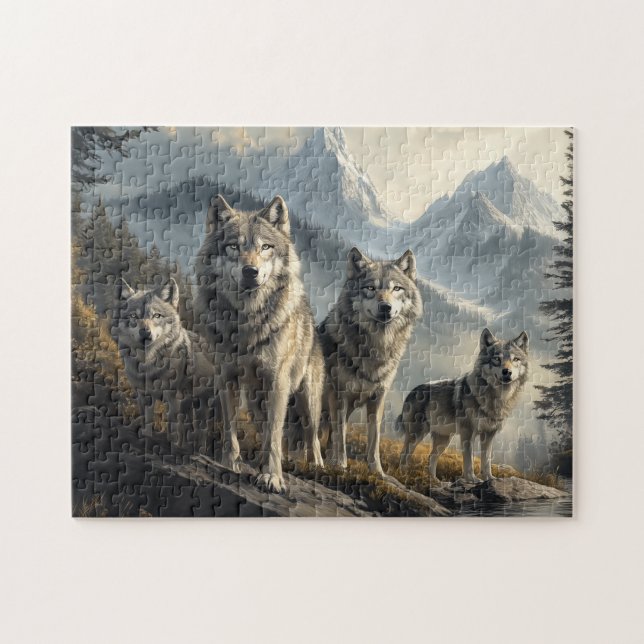 Varg Pack i Mountain liggande Pussel (Horisontell)