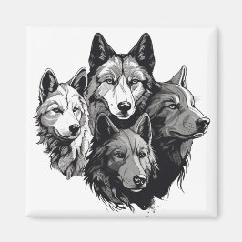 Varg Pack Tribal Graphic Black and White-Vargar Magnet