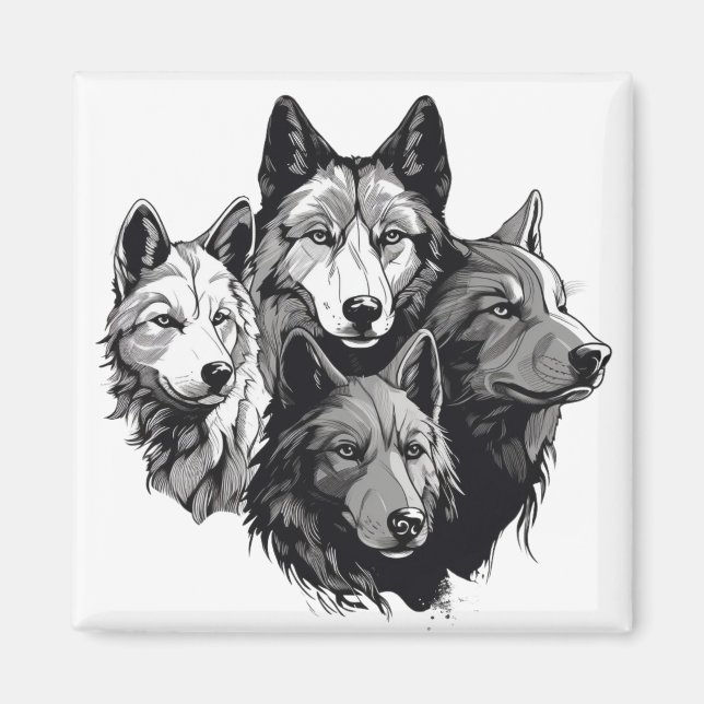 Varg Pack Tribal Graphic Black and White-Vargar Magnet (Framsidan)