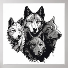 Varg Pack Tribal Graphic Black and White-Vargar Poster
