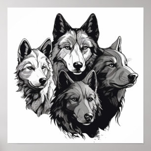 Varg Pack Tribal Graphic Black and White-Vargar Poster