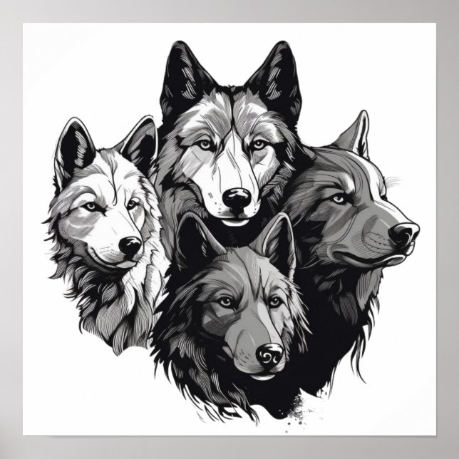 Varg Pack Tribal Graphic Black and White-Vargar Poster (Framsidan)