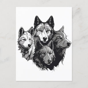 Varg Pack Tribal Graphic Black and White-Vargar Vykort
