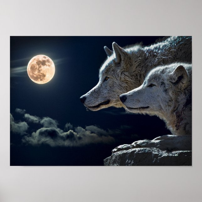 Varg Pair Måne Night Gothic Fantasy Poster (Framsidan)