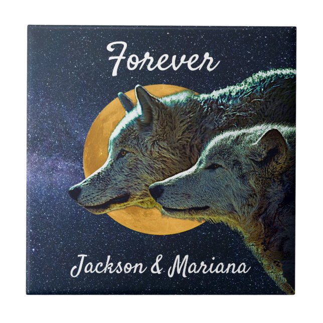 Varg Pair och Full Moon  Kakelplatta (Framsidan)