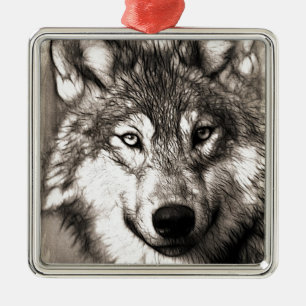 Varg Photographic Art Spirit Guide Animal Kärlek Julgransprydnad Metall
