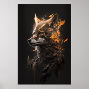 Varg Porträtt Animal Nature Wildlife Art Painting Poster