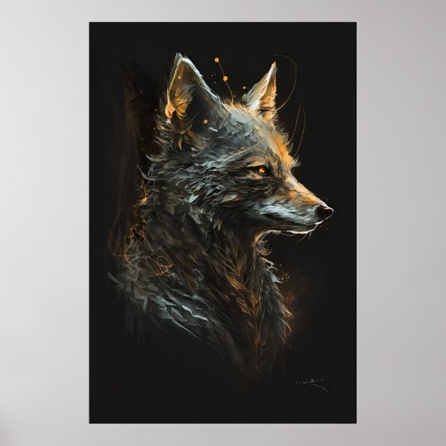 Varg Porträtt Animal Nature Wildlife Art Painting Poster (Framsidan)
