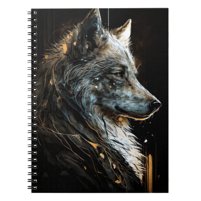 Varg Porträtt Animal Nature Wildlife Mörk Painting Anteckningsbok (Framsidan)