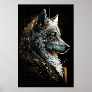 Varg Porträtt Animal Nature Wildlife Mörk Painting Poster