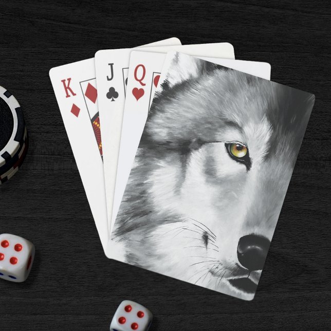 Varg Porträtt Black White Casinokort (Skapare uppladdad)