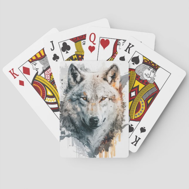 Varg Porträtt Djurmålning av vilda djur utomhus Casinokort (Baksidan)