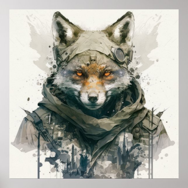 Varg Porträtt Djurmålning Vildlevande skog Poster (Framsidan)