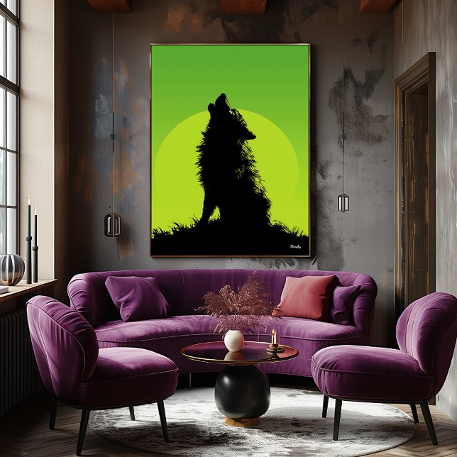 Varg Poster - Howling Silhouette på Grönten (Skapare uppladdad)