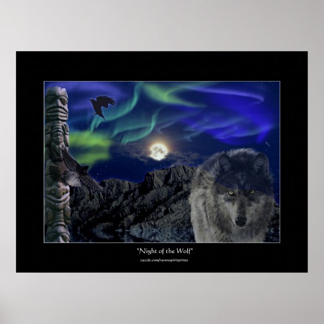 Varg, Ravens, Totem Pole & Aurora Art Poster (Framsidan)