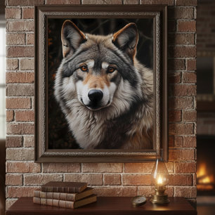 Varg Realistic Painting Porträtt Wildlife Cabin Poster