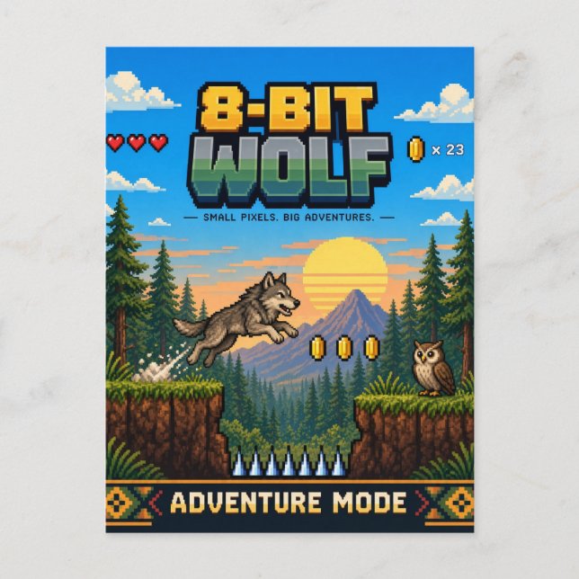 Varg, Retro 8-Bit Pixel Art Vykort (Framsida)