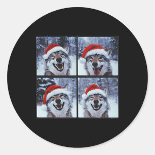Varg Santa Hat Animal Photography-Varg Runt Klistermärke