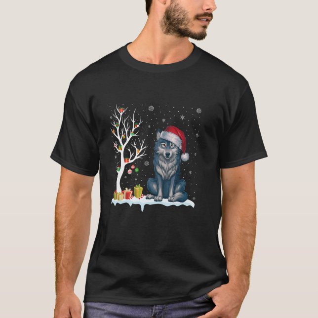 Varg Santa Hat Festive Träd Light jul Pajama T Shirt (Framsida)